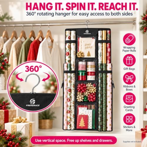 Freegrace Hanging Gift Wrap Organizer - Wrapping Paper Storage Bag, 41 Inch - Image 6