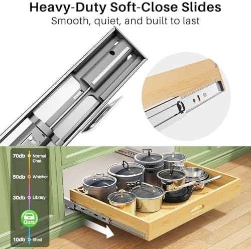 Pull Out Cabinet Organizer, Soft Close Wooden Slide Out Drawers for Pots and Pans, Full-extension Roll Out Shelves for Kitchen Cabinets, Pantry Organization, Bottom & Side Mount(26"W X 21"D x 3.4''H) - Image 4