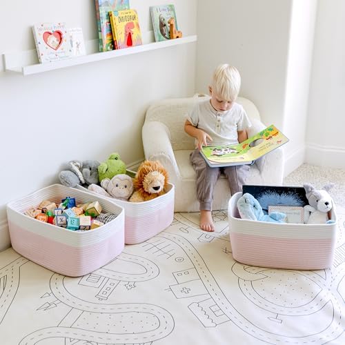 NaturalCozy Storage Baskets 16.8”x13”x7.6” Cotton Rope Woven Baskets for Organizing 3-Pack | Toy Storage Bins | Basket for Shelves, Laundry, Blanket, Clothes, Closet, Kitchen, Bathroom, Gifts - Image 3