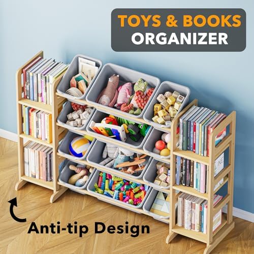 SpaceAid Toy Storage Organizer with 6 Shelves and 12 Bins, Toy Organizers Storage Bookshelf, Kids Bin Shelf Toys Box Bookcase for Bedroom Playroom Organization Room Decor, Neutral Gray - Image 4