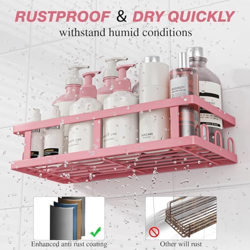 Youvip Shower Caddy, Pink, Adhesive No Drill Bathroom Organizer - Image 3