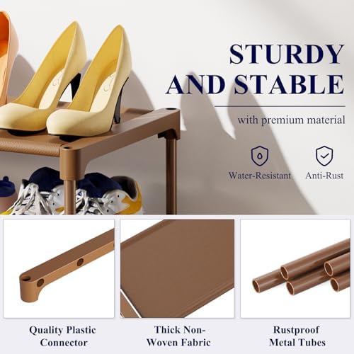 Kitsure Shoe Rack - Non-Woven Shoe Rack Shelf, 27.5" Wide - 3 Tier, Brown - Image 4