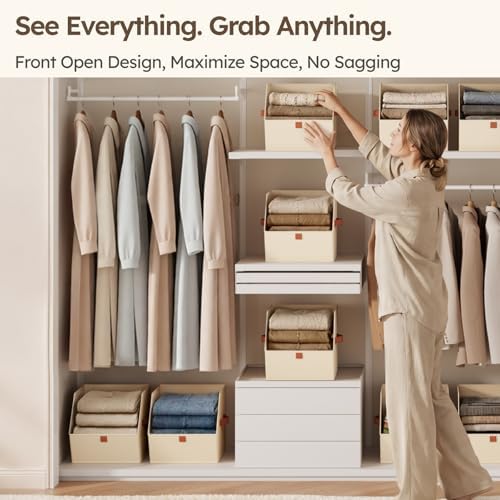 Homsorout Fabric Closet Storage Cubes - 8 Pack Square Storage Bins with Dual Handles for Clothes, Towels, Toys, Cube Storage Organizers for Bedroom, Nursery, Shelves, Closet, Small Spaces, Beige - Image 2
