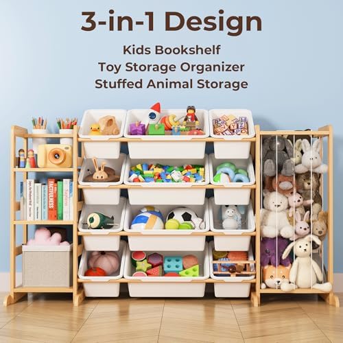 Toy Storage Organizer with Bookshelf and Stuffed Animal Storage - Kids Playroom Organization with 3 Shelves and 12 Bins - Toddler Living Room Toy Box for Collections - Nursery Bedroom Decor Essential - Image 4