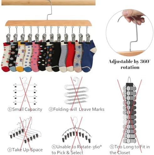2PCS Space Saving Hanging Clothes Organizer, Wooden Pants Hanger 12-Clip - Image 5