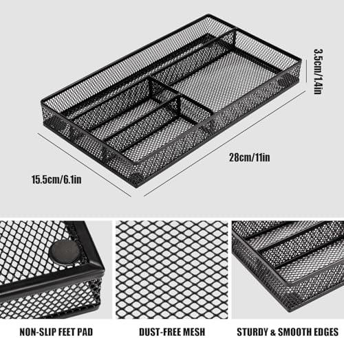 shenee Desk Drawer Organizer Tray,Drawer Organizer for Office and Home,Desk Organizer with Drawers,4 Compartments,Non-Slip Desk Organizers and Accessories for Stationery Makeup School (Black) - Image 2