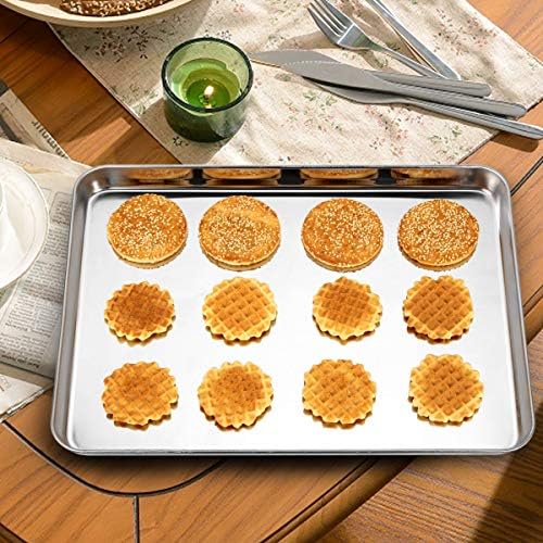 Baking Sheet with Rack Set [2 Pans + 2 Racks], Wildone Stainless Steel Cookie Sheet Baking Pan Tray with Cooling Rack, Size 16 x 12 x 1 Inch, Non Toxic & Heavy Duty & Easy Clean - Image 5