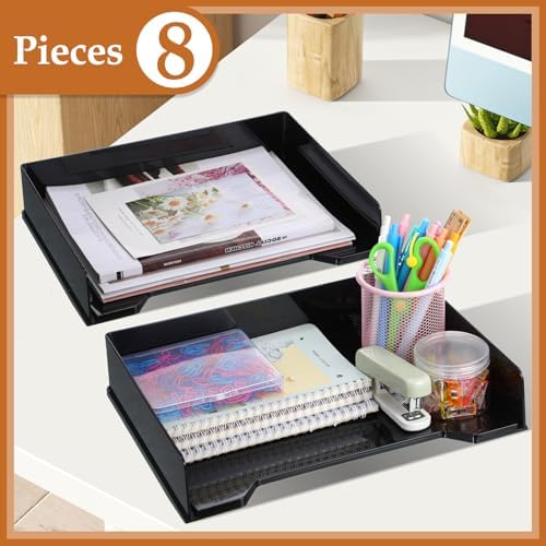 DoubleFill 8 Pcs Stackable Letter Tray Plastic Paper Tray, Black - Image 2