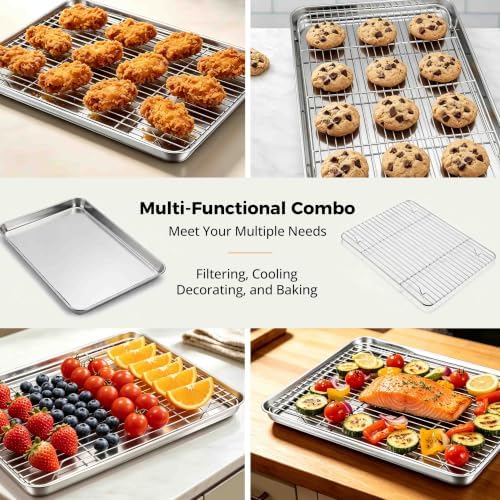 Onader Stainless Steel Half Baking Sheet Pan with Wire Rack Set, 18x13 Inch - Image 6