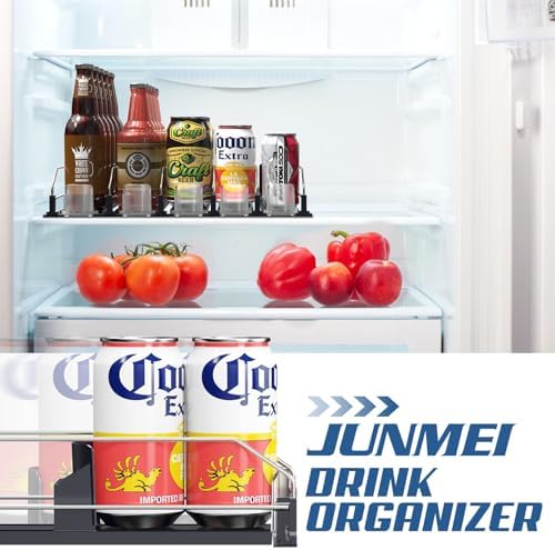 Drink Organizer for Fridge,12oz - Soda Can Dispenser for Refrigerator,Width Adjustable,Automatic Pusher Glide (White 10" D, 2ROWS) - Image 5