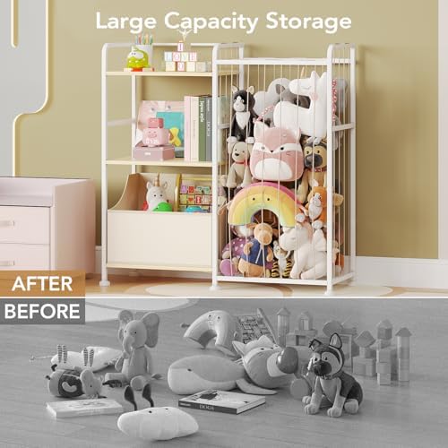 BBLIKE Toy Storage Organizer, Stuffed Animal Storage with Toy Bin, Beige - Image 3