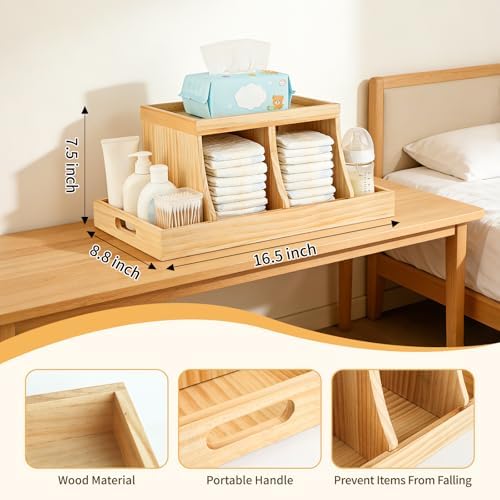 Three colors Diaper Organizer, Wooden Diaper Caddy Organizer, Changing Table Organizer, Diaper Storage Organizer, Nursery Baby Organization (Brown) - Image 4