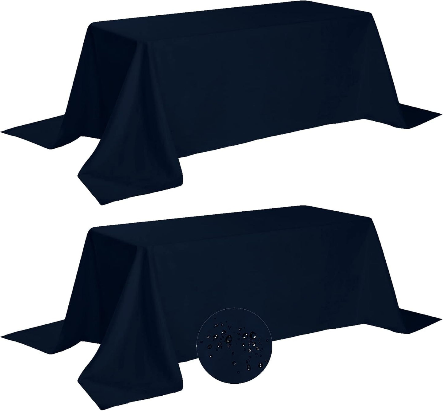 Fokitut 2 Pack Waterproof Rectangle Tablecloth, 90x156 Inch,Stain Resistant and Wrinkle Polyester Table Cloth, Fabric Table Cover for Kitchen Dining, Wedding, Party, Holiday Dinner-Navy