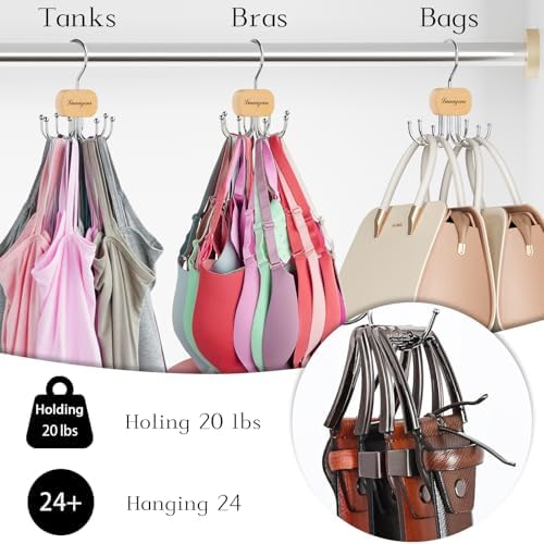 Belt Hanger, Belt Organizer for Closet,Rotatable Tie Rack,Belt Holder,Hanging Closet Organizer Hook for Belt, Bra, Tank Top, Tie, Scarf, Purse,4PCS,Natural - Image 3