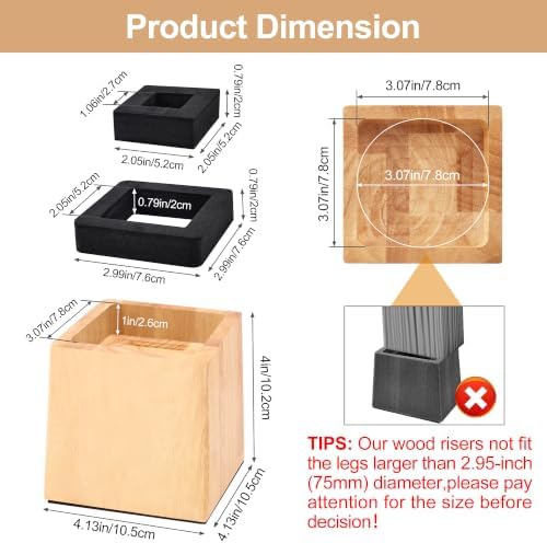 Wooden Bed Risers 4 Inch Heavy Duty, Support 2500 lbs, Nature - Image 2
