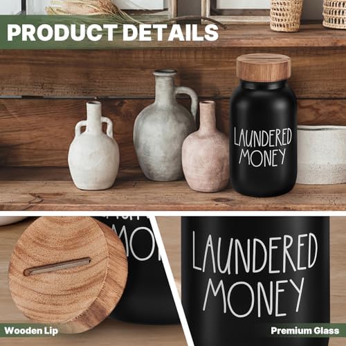 Laundry Room Decor Organization, Mason Jar Coin Bank with Wood Lid - Image 4