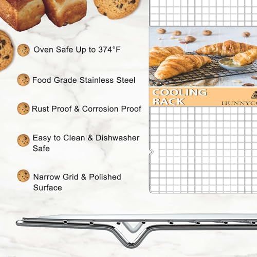 Hunnycook 15.8”×9.8” Cooling Rack - 3P Stainless Steel Baking Rack, Oven Safe Cooling Racks for Cooking and Baking, Silver Roasting Rack & Wire Rack & Cookie Cooling Rack for Roasting, Grilling - Image 5
