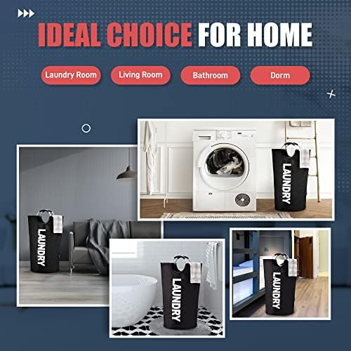 Caroeas 100L Laundry Basket,Large Laundry Hamper, Laundry Bag with Padded Handles, Clothes Hamper Stands Up Well, Collapsible Free Standing Easy Storage Washing Bin (Black,100L) - Image 5