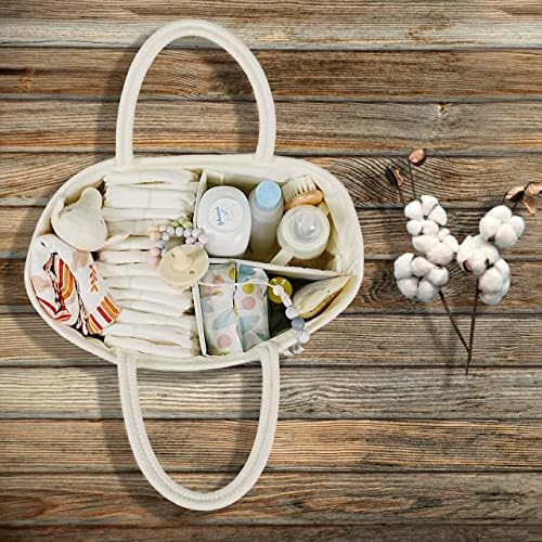 XUANGUO Large Cotton Rope Baby Diaper Caddy Organizer Basket with White - Image 6