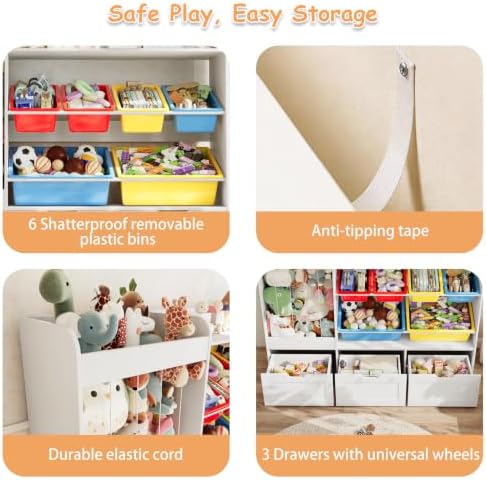 VontinT 50.6" W Toy Storage with Large Toy Bins & Rolling Drawers, Wooden - Image 5