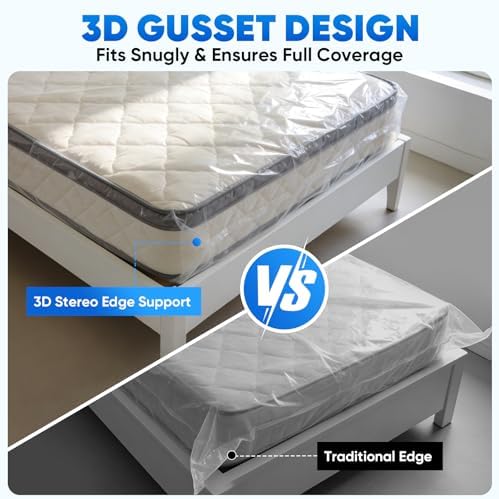 TICONN 2PK Plastic Mattress Bags for Moving, Waterproof Mattress Cover - Image 6