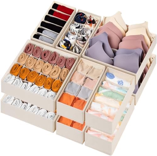 12 Pack Baby Clothes Organizer for Nursery, 116 Cells Fabric Foldable Dresser Closet Organizers and Storage Bins for Clothing, Women Men Underwear Socks, Bra, Ties, Scarf, Belt, Hair Accessories by Criusia