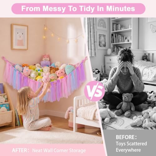 FIOBEE Stuffed Animals Net LED Light Toy Hammock for Kids Bedroom Storage - Image 3