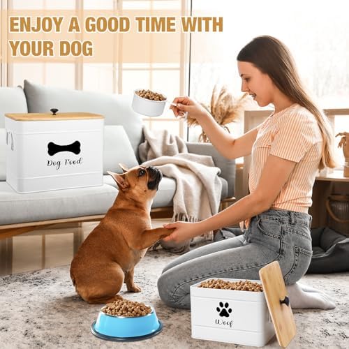 Newtay 2Pcs Extra Large Metal Dog Food Containers Airtight 12&3.5 Lb, White - Image 4