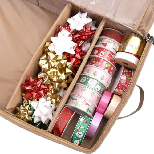 Sattiyrch Gift Wrapping Paper Storage containers,600D Oxford Fabric Christmas Ribbon Gift Bag Bows Storage Box,Holds up to 20 Rolls,42"W x 14"D x 5.5"H (Red) - Image 4