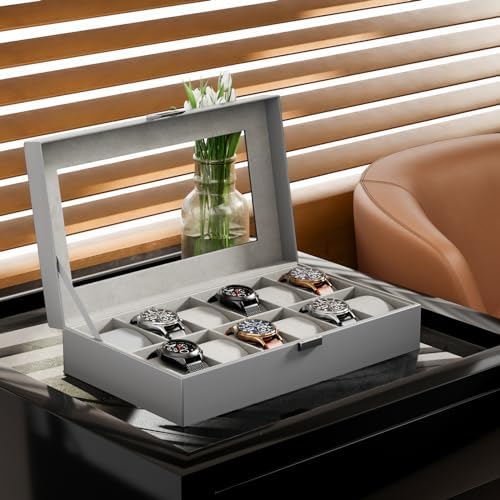 ProCase Watch Box Organizer, 12 Slot Watch Display Case, Grey - Image 6