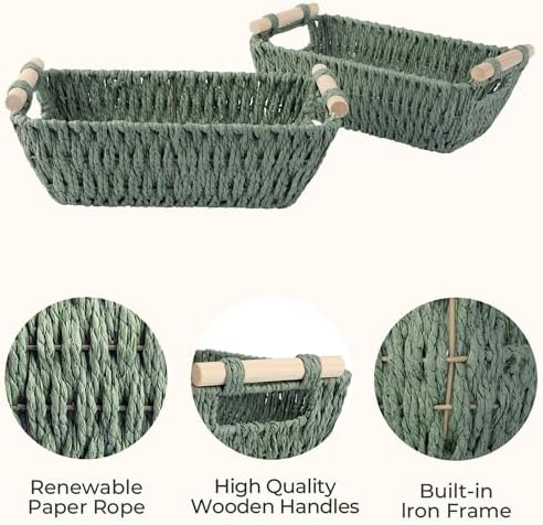 StorageWorks Small Storage Basket, Woven Basket for Shelves, Bosana Green - Image 3