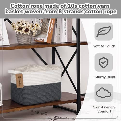 Goodpick Woven Rope Storage Basket for Shelves, Rectangle, Dark Gray - Image 5