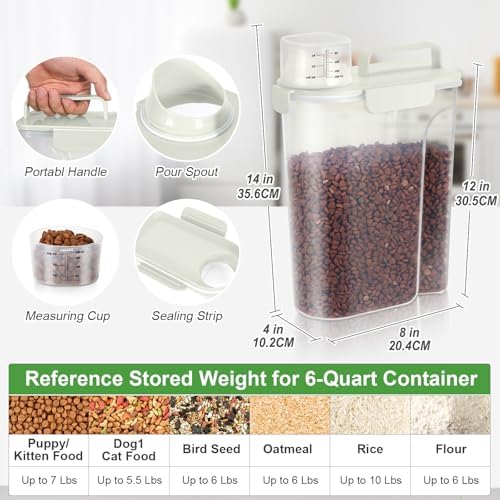 TBMax Airtight Rice Container 10 Lbs, Cereal Dispenser, Pet Cat Dog Food Storage Container, Plastic Kitchen Pantry Food Storage Holder with Cup -Beige - Image 3