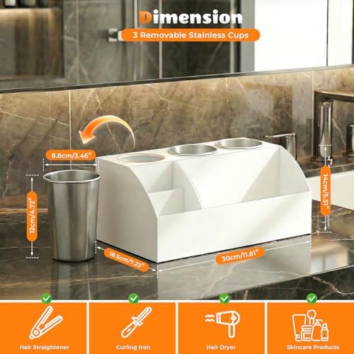 Hair Tool Organizer Countertop, Bathroom Vanity Organizers and Storage, Acrylic Hot Tools Organizer Storage for Hair Dryer, Curling Iron, Brush, Hair Straightener (White) - Image 3