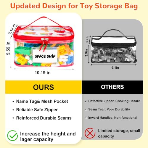 Tesuko 6 Pack Clear Toy Storage Bag with Name Tag& Manual Pocket, Waterproof Transparent PVC Toy Organizer Case for Lego Bricks, Board Games, Building Blocks, Puzzles (Large Capacity, Colorful) - Image 2