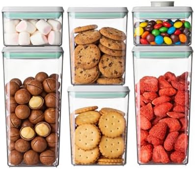 Airtight Food Storage Containers Set with One-Touch Lid, 6-Piece Multi-Size Set (0.6, 1.3, 1.9Qt)*2 Stackable Durable PET for Flour, Cereal, Snacks & Complete Pantry Organization by EQI