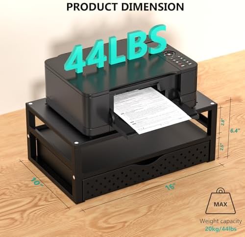 WALI Desk Organizer with Drawer，Computer Monitor Stand with Storage, Desk Organizers and Accessories for Computer, Printer, Laptop Riser for Home Office Supplies, (PTT005-B), 1 Pack, Black - Image 2