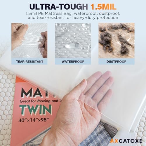 Axgatoxe Plastic Mattress Bag for Moving Storage, Twin Size (1.5MIL) - Image 3
