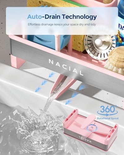 Nacial Kitchen Sink Organizer, Sink Caddy with Sponge & Tall Brush Holder - Image 3
