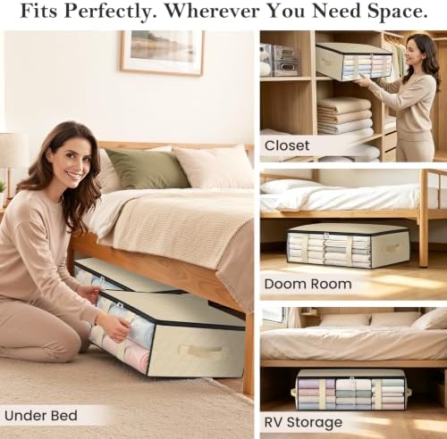 3 Pack Storage Bags, 40L Clothes Storage Containers, Storage Bins, Beige - Image 6