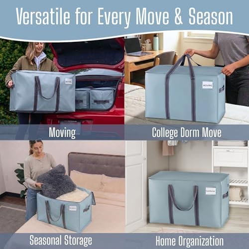 VENO 4 Pack Heavy Duty Moving Bags, Extra Large Storage Bags with Reinforced Handles & Strong Zippers, Foldable & Reusable Moving Box Alternative for Clothes & Dorm Storage - Image 6
