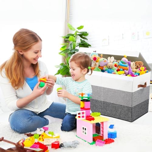 Mayniu Toy Box Storage Chest with Divider, Large Sturdy Toy Bin Organizer Basket with Lid for Kids, Boys, Girls, Nursery, Living Room, Bedroom, Playroom, Closet, 25"x13" x16"(Gradient Grey) - Image 2