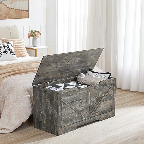 HOOBRO Storage Bench, 39.4” Retro Wooden Storage Chest with U-Shaped Cut-Out Pull, Safety Hinge, Supports 330 lb and Easy Assembly for Toy Box Organizer (Vintage Gray) VP771CW01G1 - Image 2