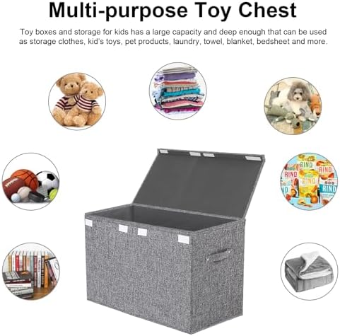 Large Toy Box Chest Storage with Lid - Collapsible Kids Toys Boxes Organizer Bins Baskets Container with Handles for Boys, Girls, Nursery, Playroom, Clothes, Blanket, Bedroom (Gray) - Image 6