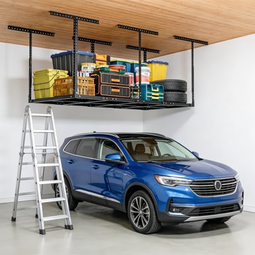 Overhead Garage Storage Rack,Heavy-Duty Garage Shelving System Creates Dry Storage,600LB Rated & Height Adjustable Ceiling Organizer by UODENGA