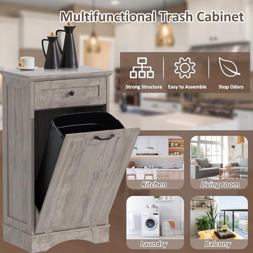 13 Gallons Tilt Out Trash Can Cabinet Freestanding Grey - Image 2
