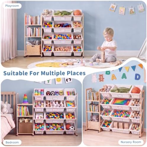 Toy Storage Organizer with Bookshelf, Metal Toy Storage Shelf with Storage Bins, Kids Bookcase and Toy Organizer for Kids Room, Playroom, Bedroom, Nursery - Image 6