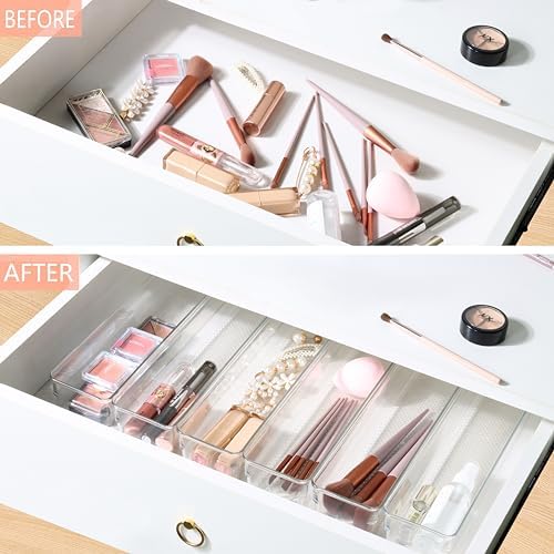 6 Set Clear Plastic Junk Drawer Organizer Vanity Curlery Utensil Makeups Organizer for Kitchen 12'' X 3'' - Image 3