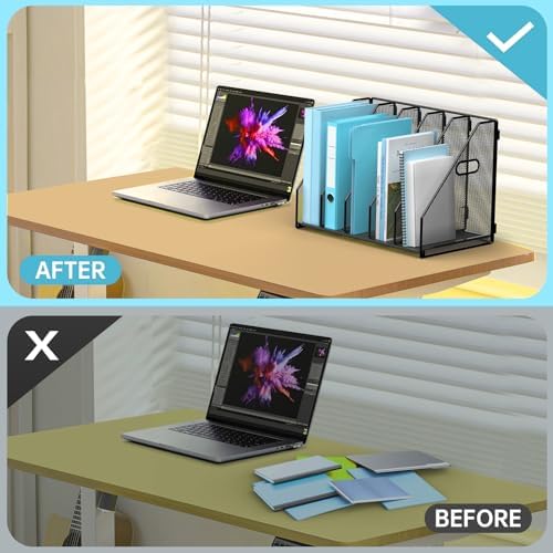 MINDEPOT Desk File Organizer Folder Holder with 5 Vertical for Office Black - Image 4