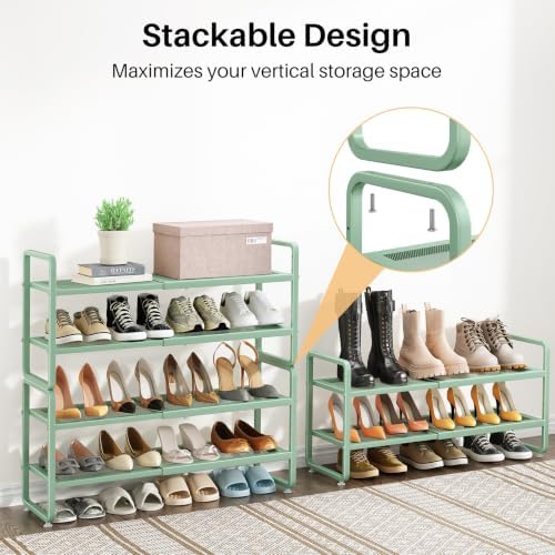 Expandable Metal Shoe Rack for Closet, Entryway & Garage, 2-Tier, Green - Image 6